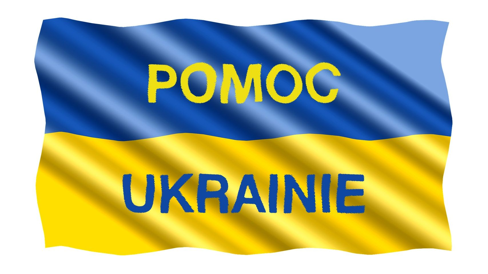 Flaga Ukrainy z napisem Pomoc Ukrainie